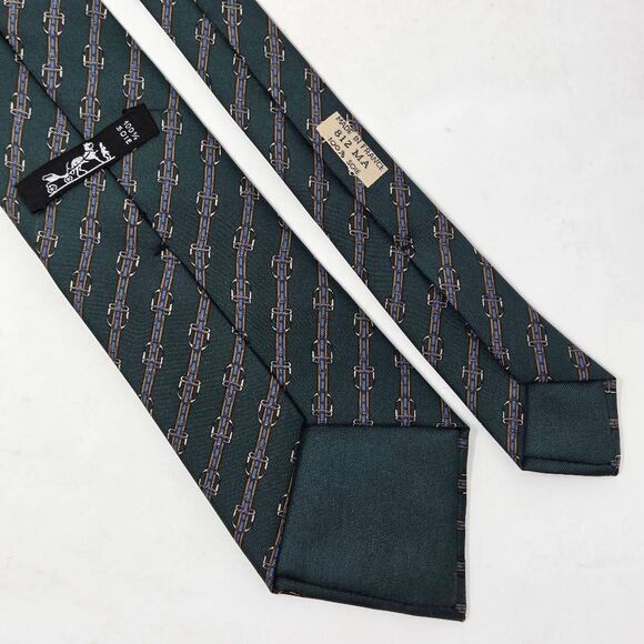 HERMES PARIS SILK TIE GREEN BLUE STIRRUP STRIPE EQUESTRIAN 812 MA 3.5" X 56" - Picture 4 of 5